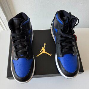 Air Jordan 1 Mid GS 'Black Hyper Royal' (women's size 7 equivalent)